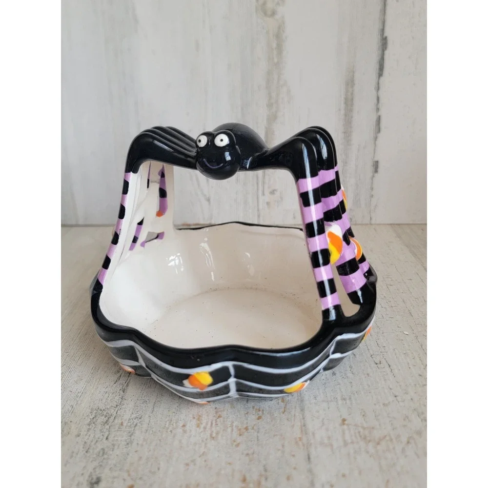 Halloween ceramic spider candy corn bowl dish spider web Unique Home decor